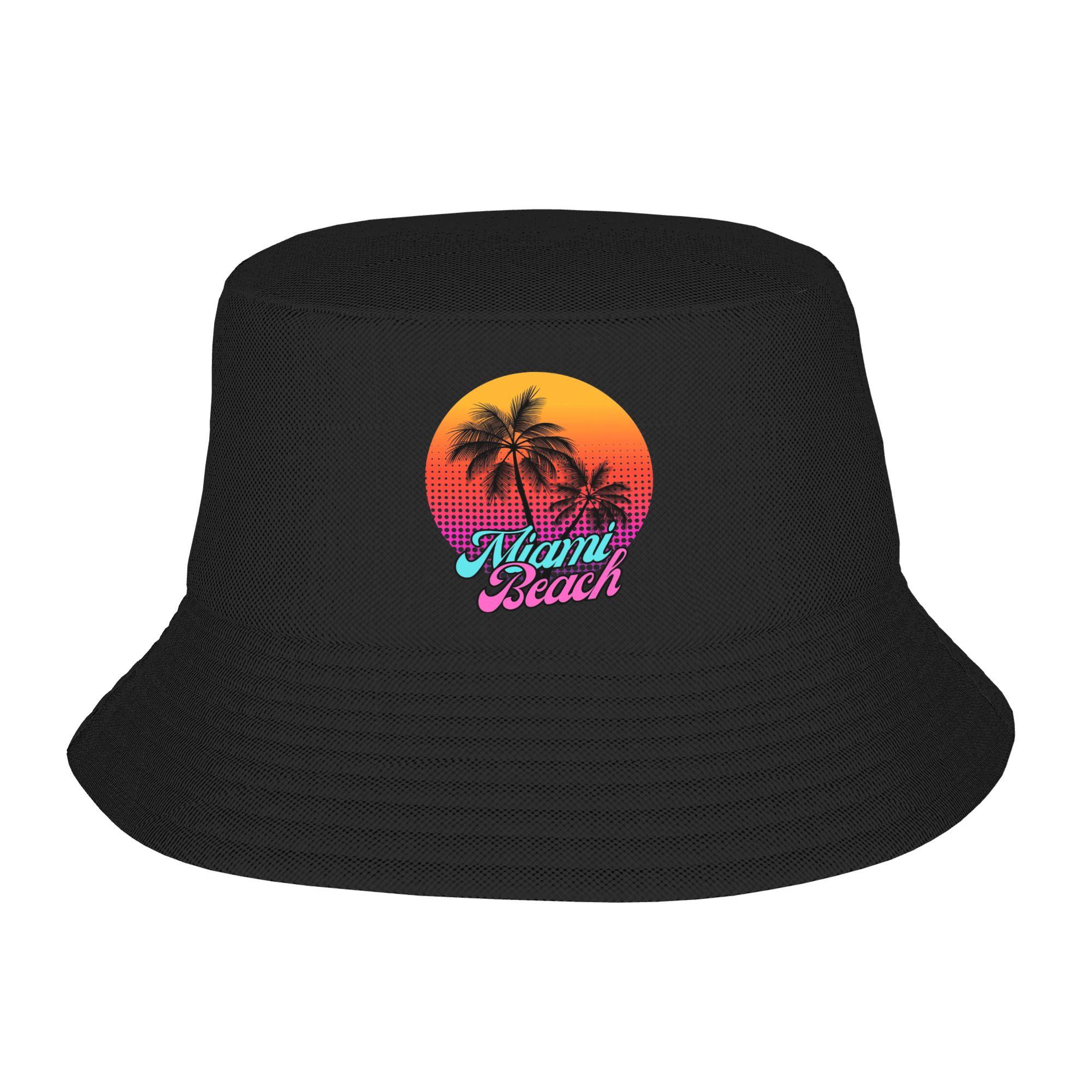 

Miami Beach Palm Bucket Hat For Unisex Fisherman Hats Casual Hunting Caps Foldable Outdoor Design Visor Hats One Size