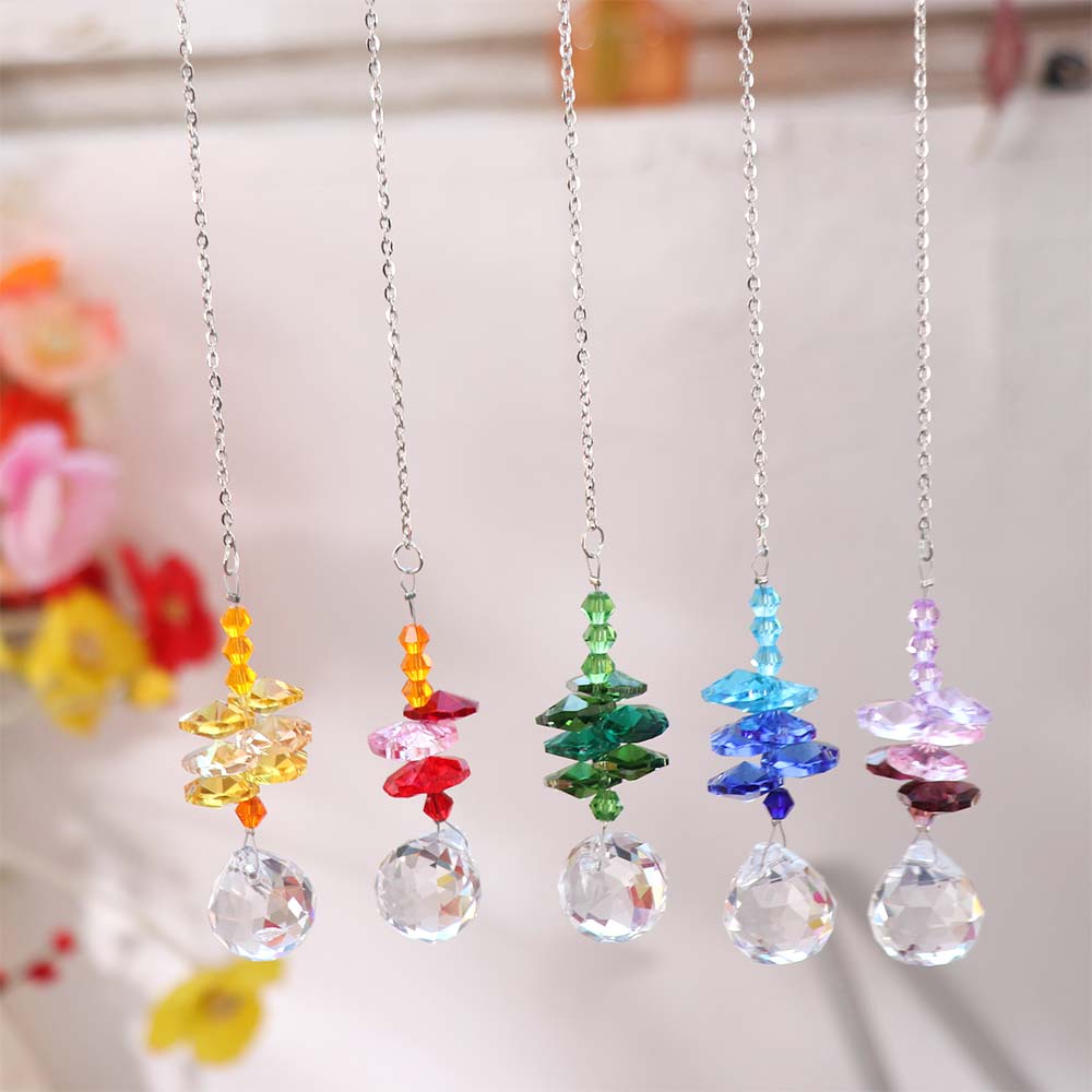5Pcs Colorful Crystal Wind Chime Rotating Sun Catcher Wind Spinner Prism Pendant  Tree