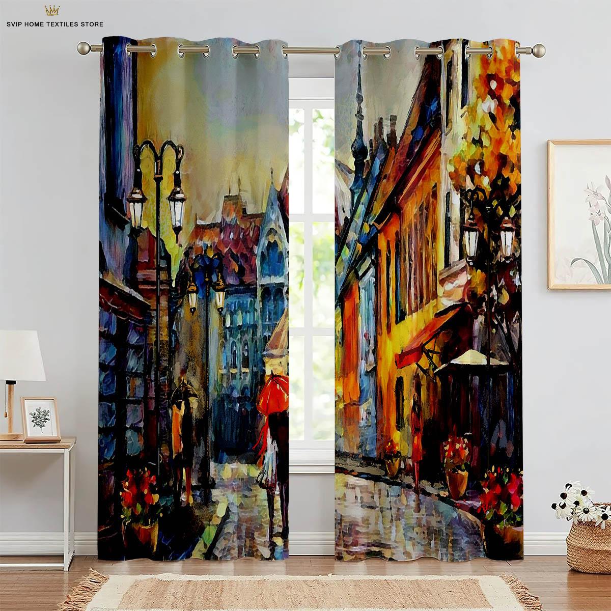 

Цветочный пейзаж, картина маслом, 3D-печать, индивидуальные шторы, спальня, гостиная, кабинет, полиэфирное волокно, 2 шт. W50X130H(CM)X2PCS&Rod pocket