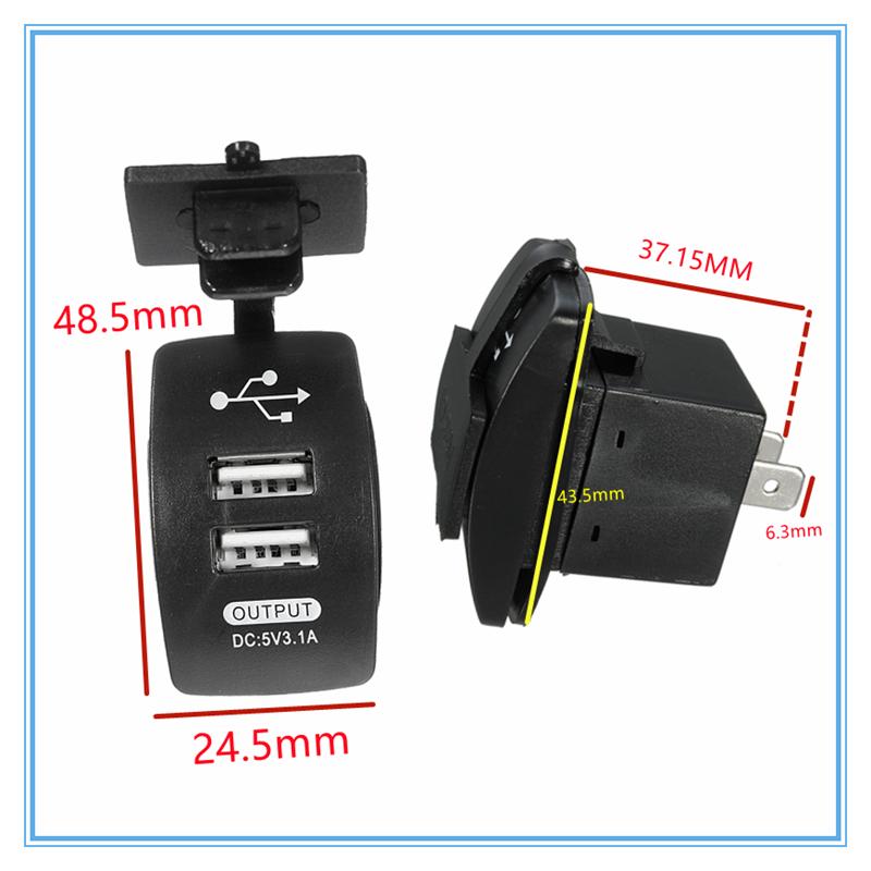 12-24V  Dual USB Socket Car Charger Power Adapter 3.1A 5V Output With 5 Color Variety LED Light For All Phone For Toyota Skoda