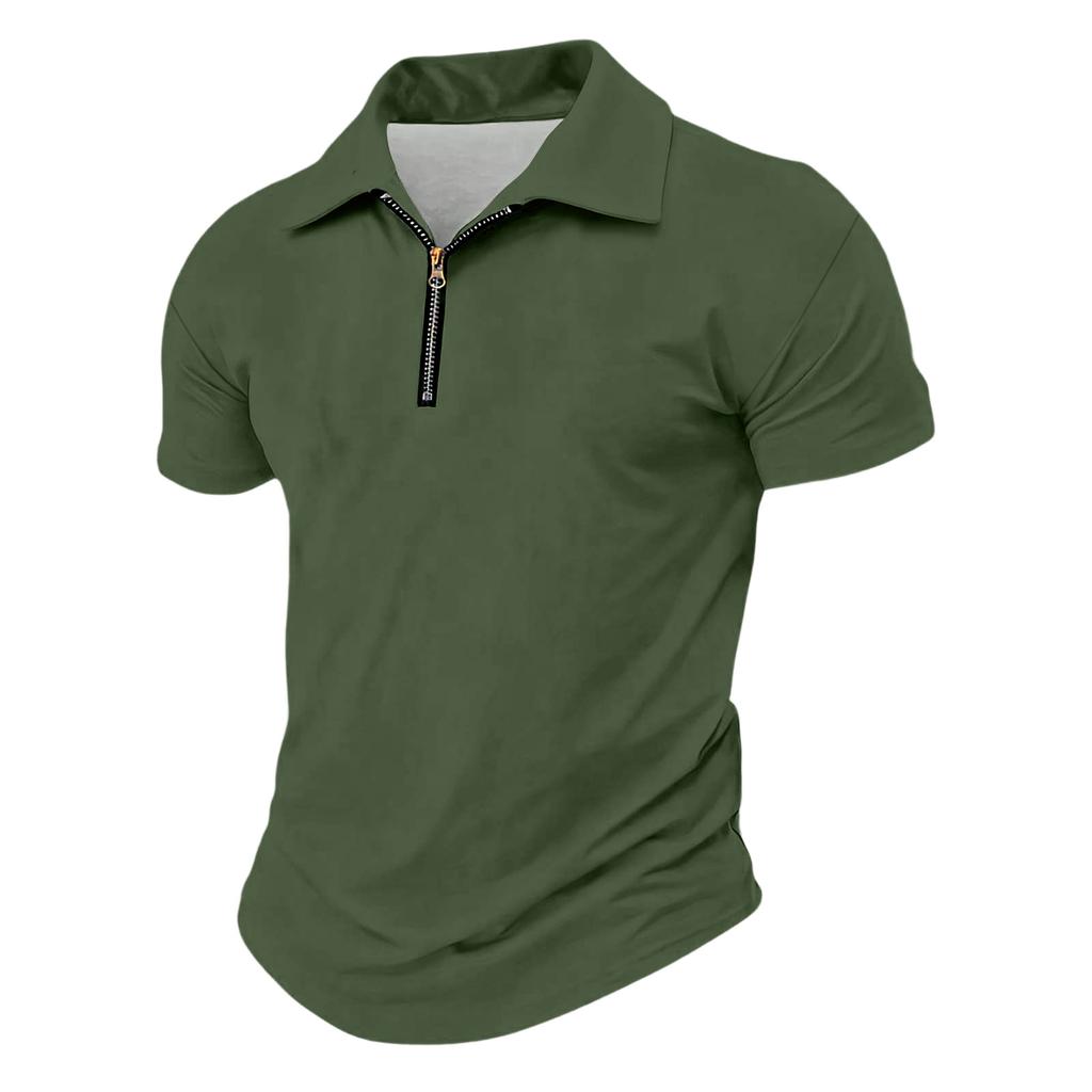Men's Casual Collared Zipper Neck Short-Sleeve Top