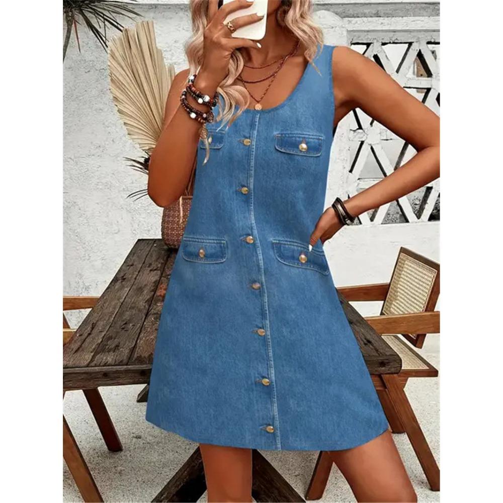 New Summer Cowboy Style Women Mini Dresses Sleeveless 3D Printed Street Fashion Ladies Dress 3XL Plus Size Loose Casual Dress