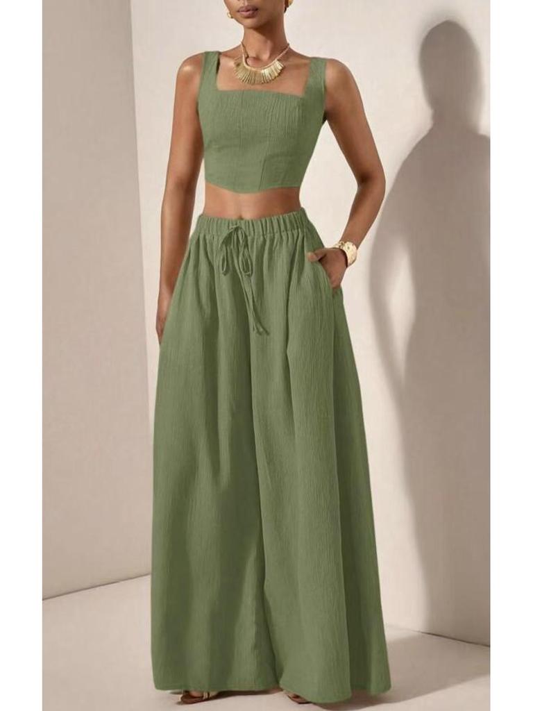 Spring/Summer 2026 Women's Solid Color Vest and Wide-Leg Pants Suit