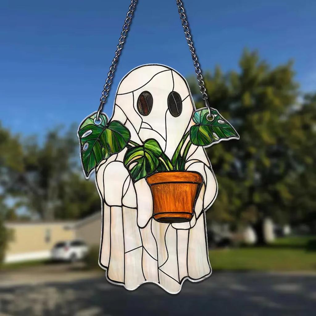 1-3pc Sun Catcher Colorful Halloween Cute Little Ghost Plant Window Decoration For Garden Living Room Wall Horror Home Decorate