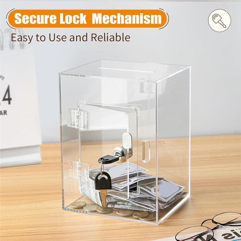 Openable Clear Acrylic Piggy Bank With Lock& Key, Reusable Money Saving Box For Adults Kids For Birthday