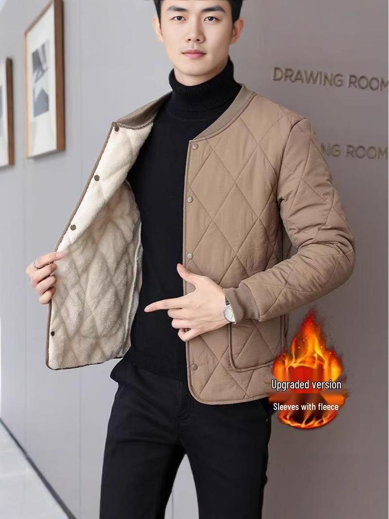 Men's Cotton Jacket: Velvet-Lined, Thick, Cold-Proof, Short Style, Casual Warmth for Students
