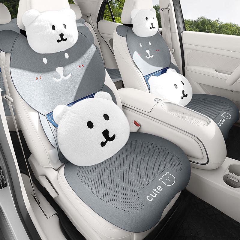Bear Cartoon Scarf Car Seat Cushion for Women - Fits Volkswagen Magotan, Passat, Sagitar, Lavida - All Seasons