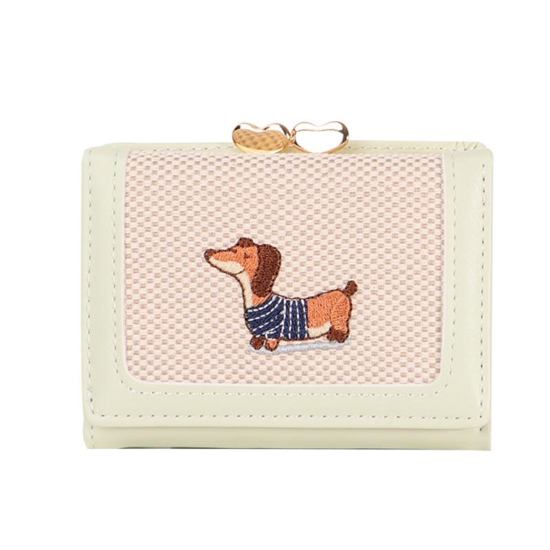 New Pu Leather Change Bag Women's Fabric Art Literary Card Bag Small and Portable Cartoon Cute Canvas Embroidered Wallet Women