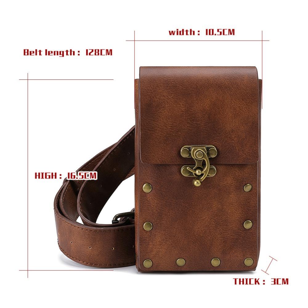 European and American Punk Women's Bag, Retro Brown, Outdoor Mobile Phone Change, Mini Bag, Sports and Leisure, Mini Waist Bag