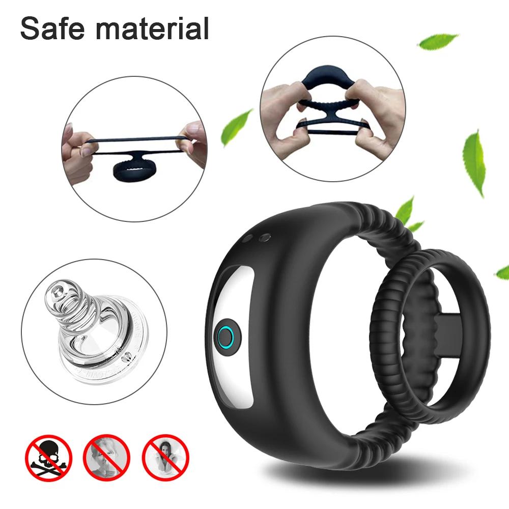 Vibrating Cock Ring for Men Ejaculation Delay Penis Ring Vibrator Silicone Chastity Cage Clitoris Stimulator Sex Toy for Couples
