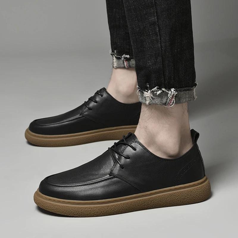 Men Casual Lace-up Loafers Comfy Lightweigh Walking Shoes Luxury Brand Genuine Leather Breathable Outdoor Shoes Driving Shoes