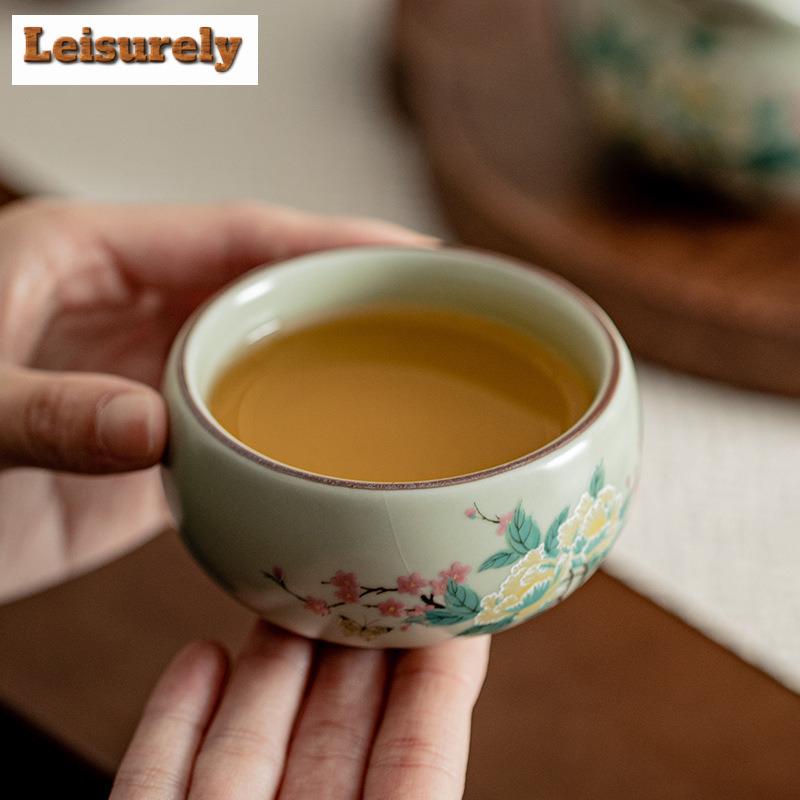 Pea Green Ru Kiln Porcelain Tea Set Kit Vintage 1 Pot 1 Cup Portable Travel Tea Maker Hibiscus Designer Outdoor Handbag Craft