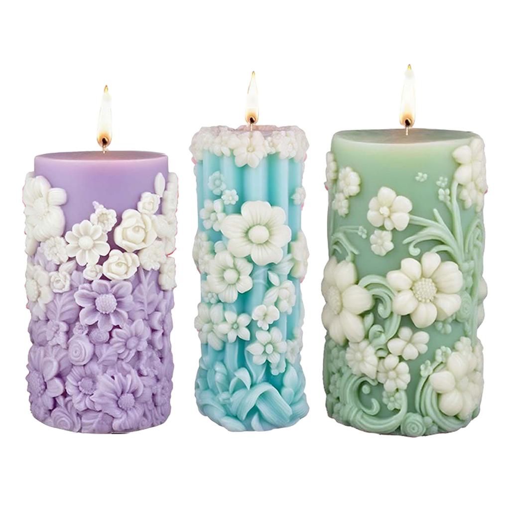 Wiederverwendbare Silicagel-Säulenkerzenform mit floraler Verzierung für Enthusiasten und handwerkliche Hobbys