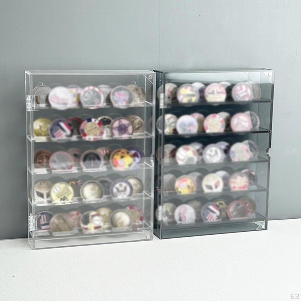 Coin Display Case 5 Rows Acrylic Storage Box Portable Medal for Grandfathers Fathers