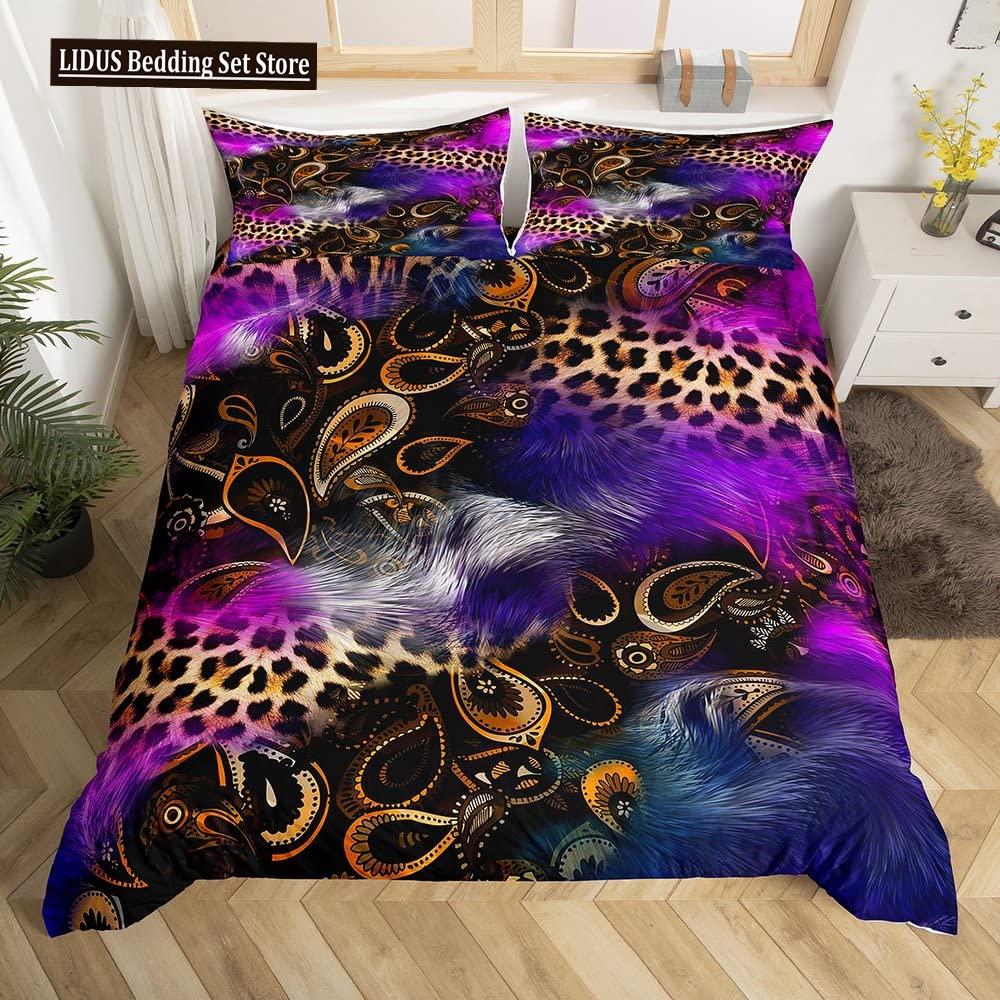 Animal Fur Pattern Duvet Cover Set Tiger Lion Cow Leopard Polyester Comforter Cover With Pillowcase King Queen Size Bedding Set