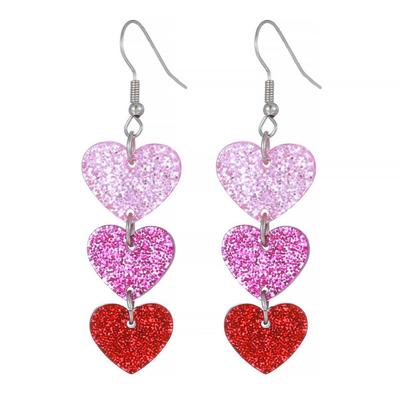 Sweet Heart-shaped Acrylic 2D Pink Red Fashion Valentines Day Earrings Women for Girlfirend Gift