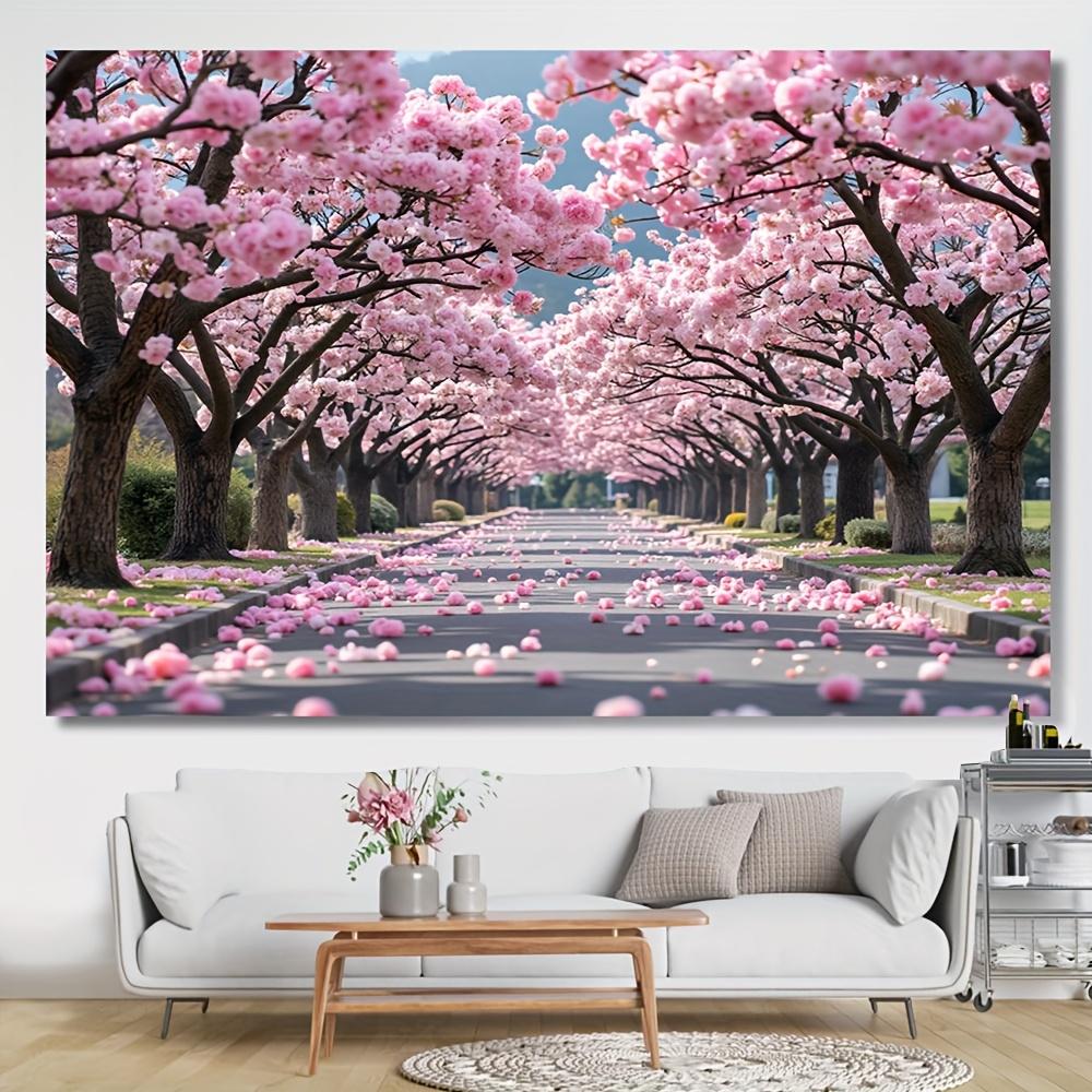 2D plane 1 piece of cherry blossom pink flower tree background made of polyester material