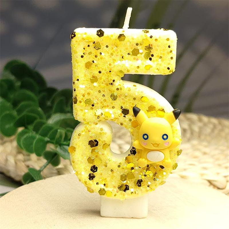 Number 0 Birthday Candle with Decorative Figure Glitter Embedded Wax Cake Topper for Children's Party Baking Supplies