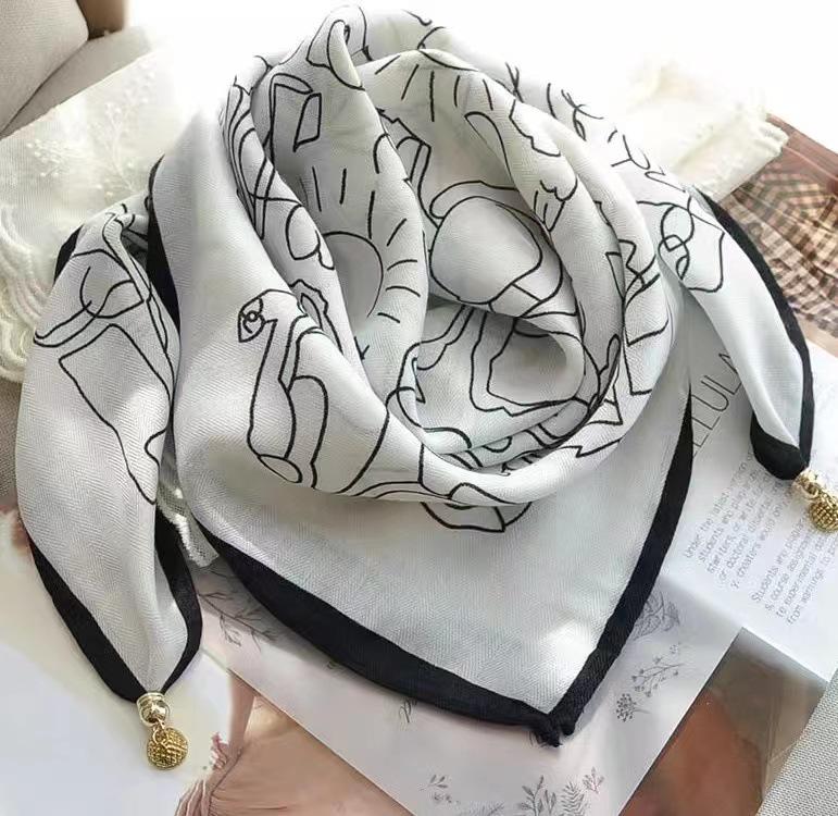 Spring & Autumn Silk Scarf: High-End Korean Style, Magnetic Buckle, Neck Protection, Versatile Temperament, Women's Square Scarf