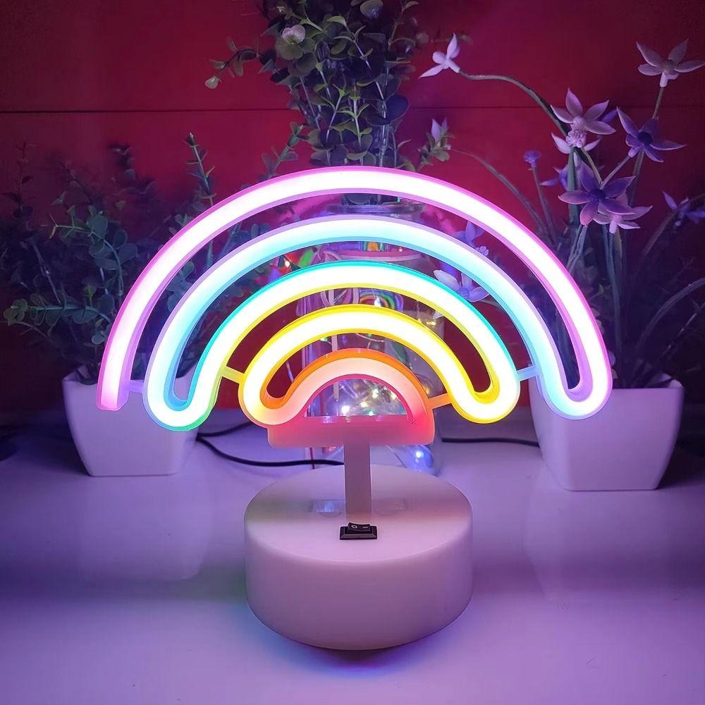 with Base Desktop Rainbow Night Light 3D Acrylic Rainbow-shaped Neon Light  Holiday Decoration