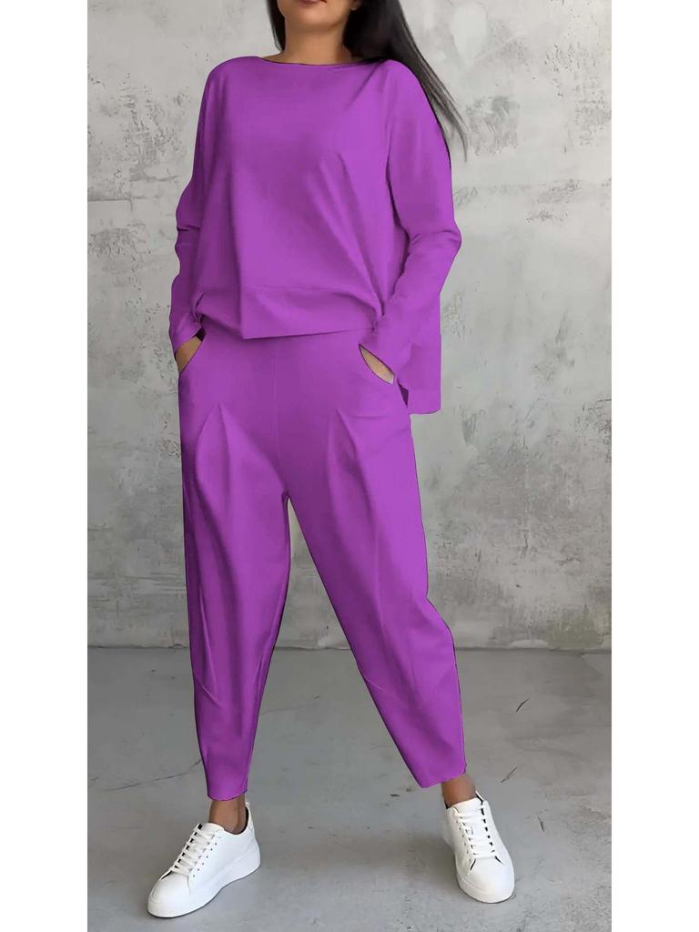 Women's Cross-Border Irregular Design Long-Sleeve Sweatshirt and Harem Pants Set, 2024.