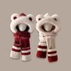 3 in 1 Hat Scarf Gloves Set Bear Ear Decor Thickened Plush Winter Hat Matching Scarf Gloves Function Cold Weather Outfit