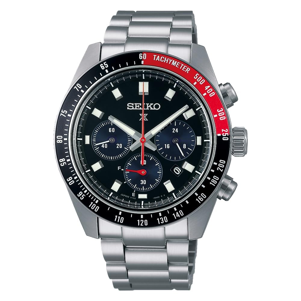 Seiko Prospex SBDL099 Men's Solar Chronograph Watch Black Dial Stainless Steel Tachymeter Bezel Date Calendar