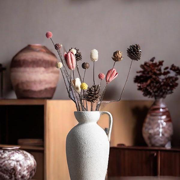 Keramická váza na sušené květiny Wabi-Sabi - Retro keramika pro kreativní aranžmá v jídelně nebo obývacím pokoji