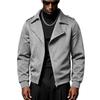 Mens Lapel Collar Motorcycle Jacket, Asymmetric Zipper Long Sleeve Casual Outerwear for Daily Wear