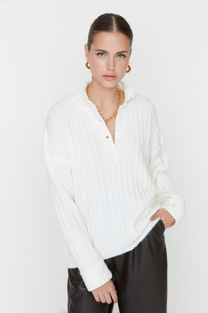 Women's Fashionable Stylish Sweater Stone Wide Fit Soft Textured High Collar Knitwear Sweater