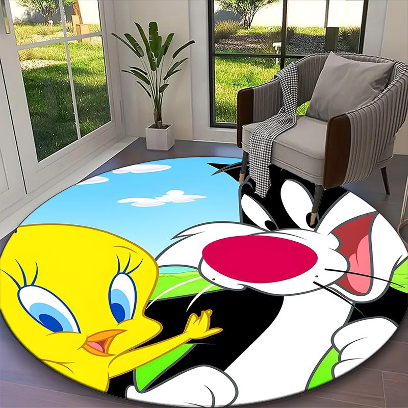 1pc Tweety Sylvester Rug, Comfortable Printed Home Round Carpet, Cozy Office Chair Rug