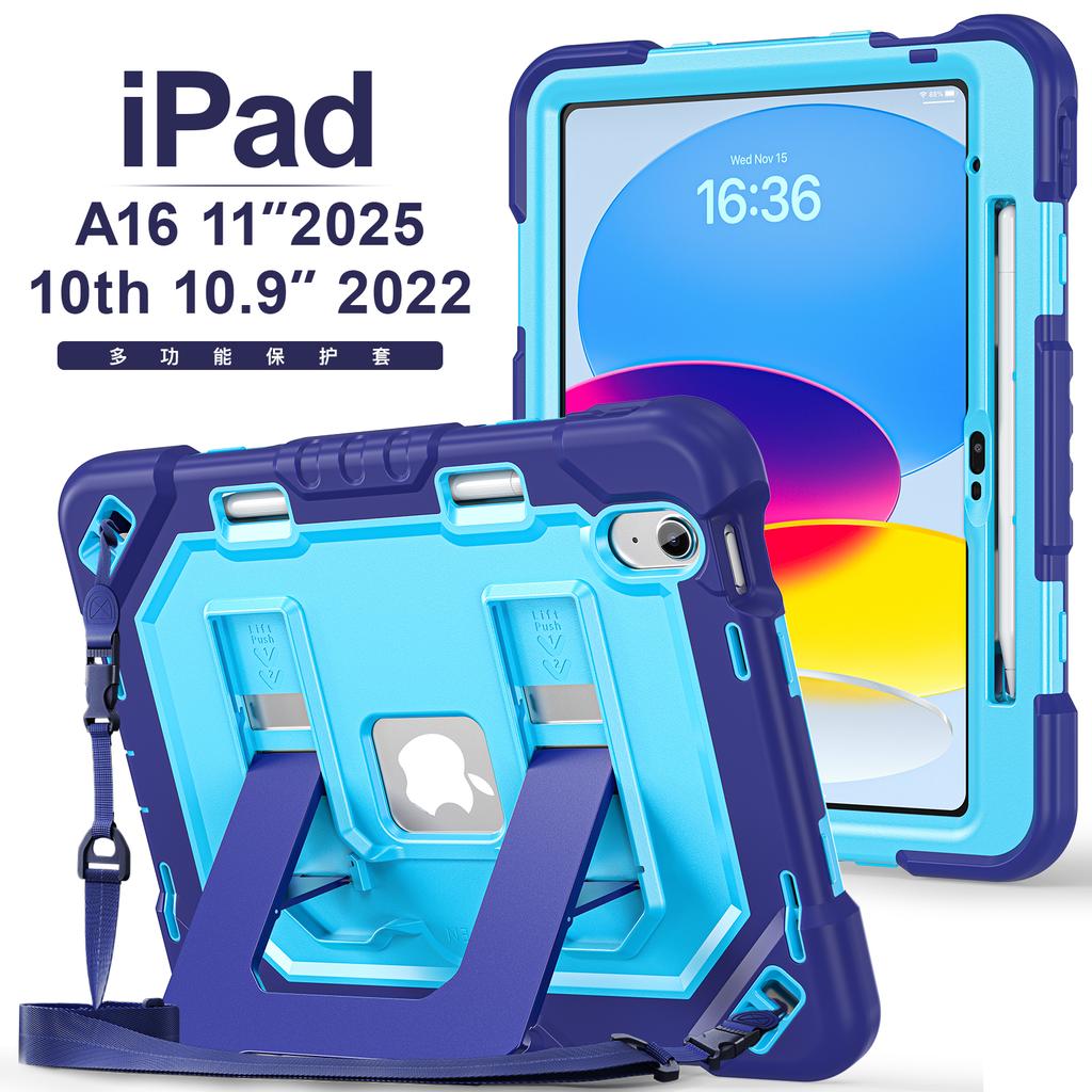 Kids Students protective cover For iPad 11th Gen A16 10th 10.9" Stand Case cover with shoulder strap and pen slot