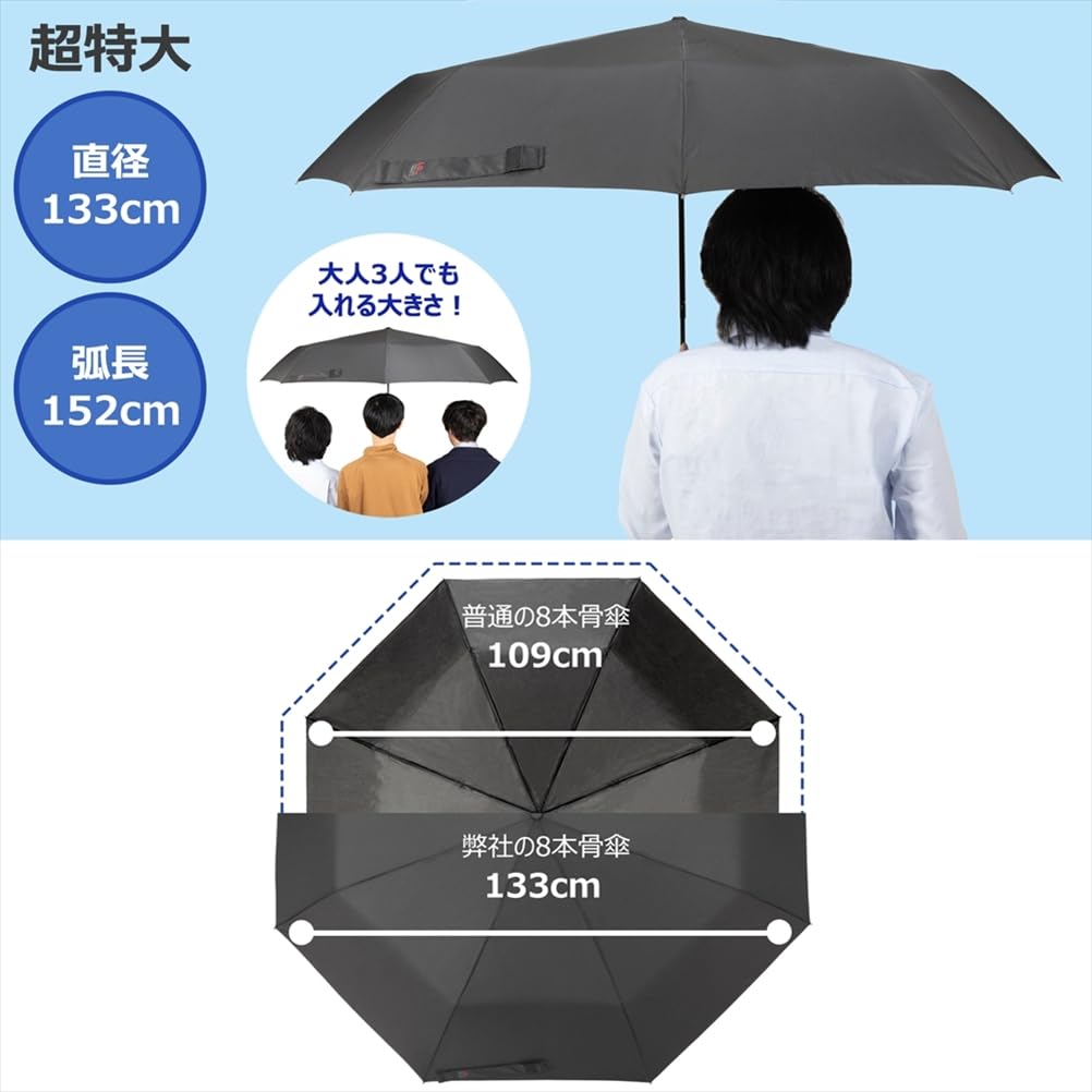 Ogawa Large Size Folding Umbrella for Super Thick Easy To Storage 8 Japanese Brand Gift Item 53366 [Online Exclusive] Men, Navy, Durable,