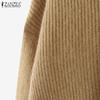ZANZEA Autumn Women Long Sleeve Zip-up Rib Knitted Irregular Hooded Sweaters