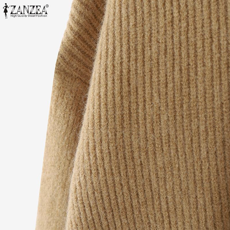 ZANZEA Autumn Women Long Sleeve Zip-up Rib Knitted Irregular Hooded Sweaters