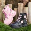 Adorable Heart Non Slip Ankle Boots Girls Boys Lightweight Durable PU Rubber Outdoor Hiking Shoes Zipper Closure Pink Black Fall Winter Casual