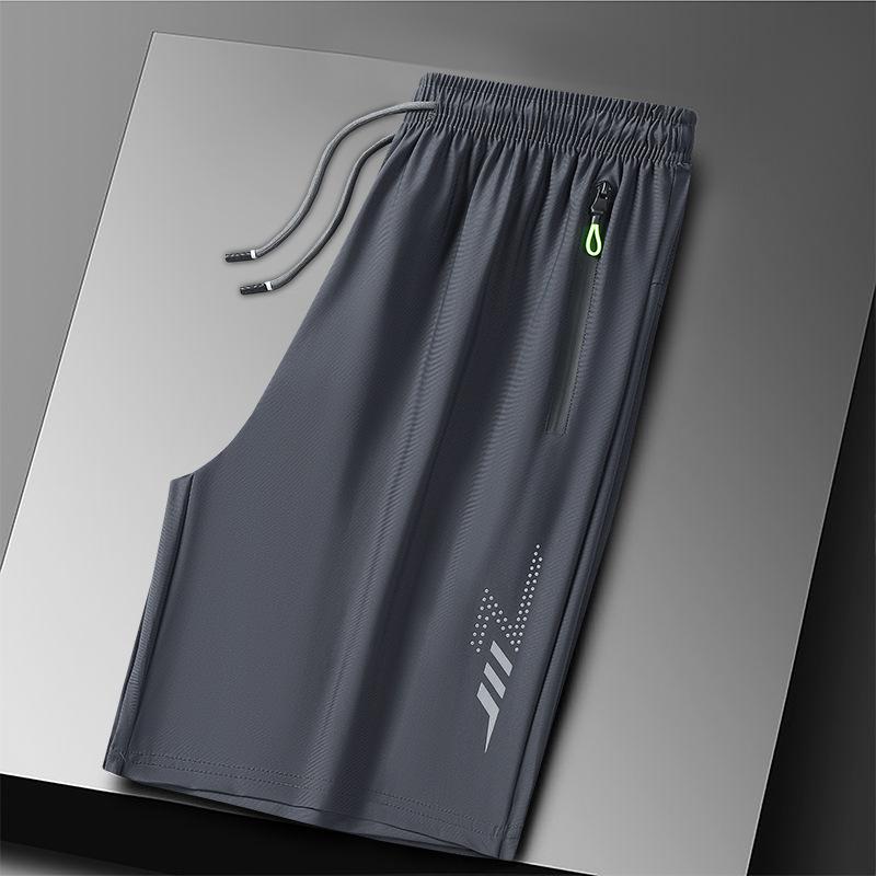 

Шорты из ледяного шелка, спортивные брюки больших размеров, летние тонкие мужские пляжные брюки с высокой эластичностью L серый