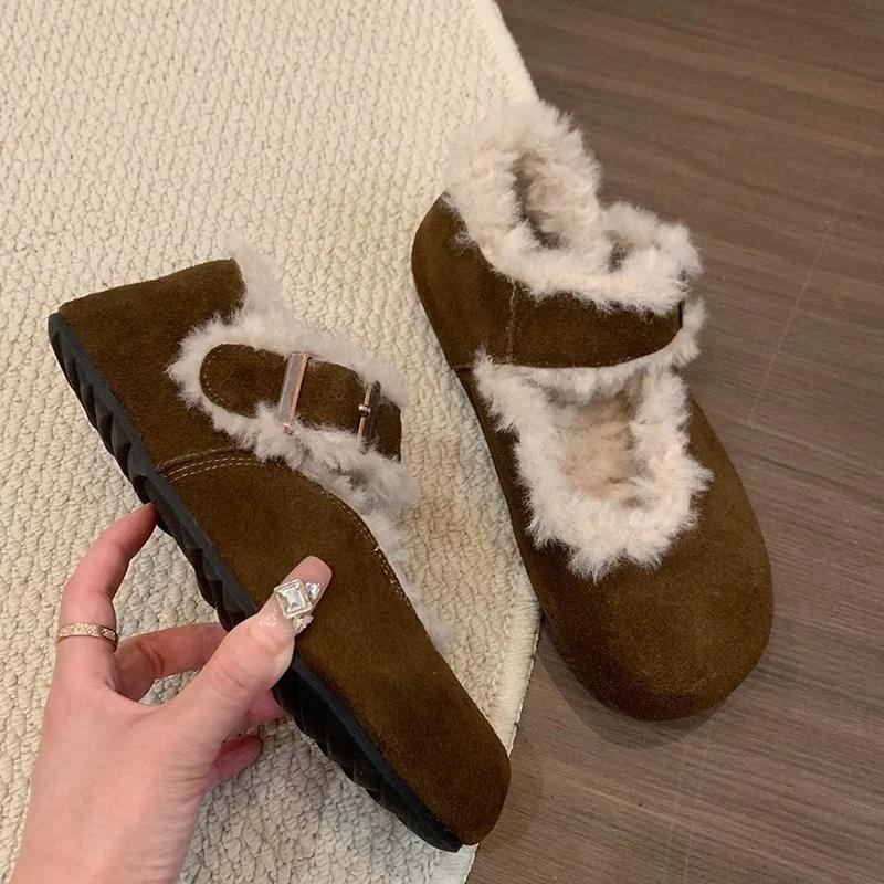 Fashion Flats Casual Women Warm Boots Winter New Suede Short Plush Shoes 2025 Trend Designer Shallow Walking Snow Boots Mujer Zapatos
