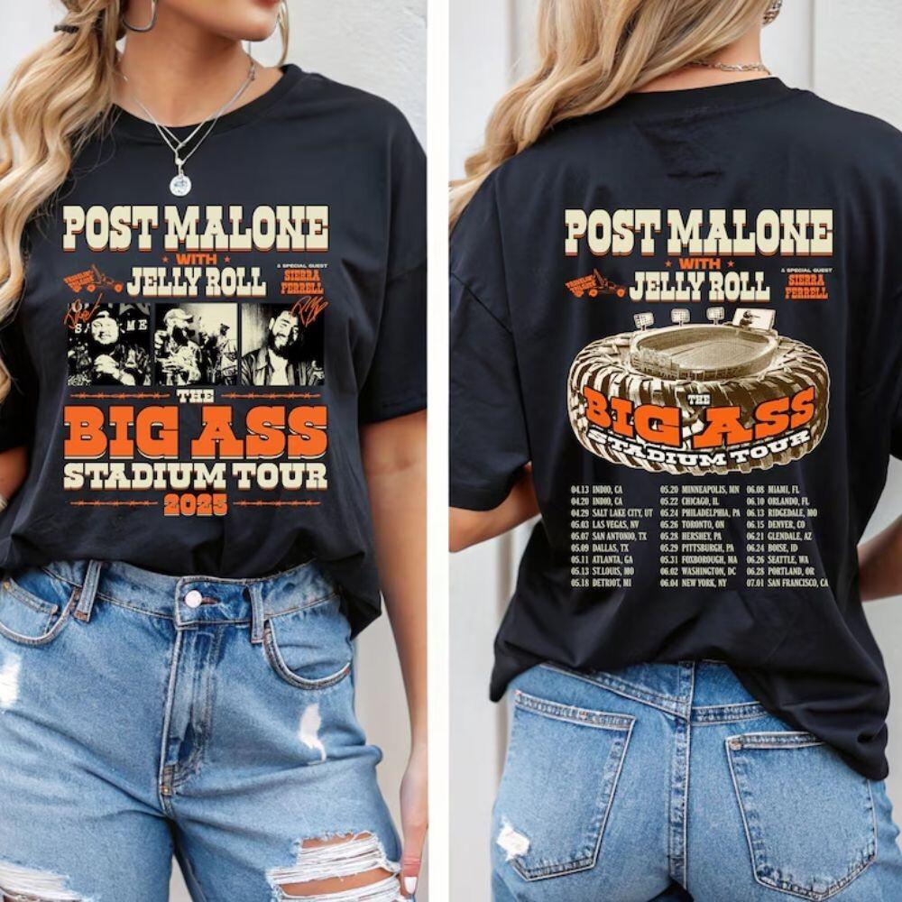 Post Malone Jelly Roll Tour Shirt, Big Ass Stadium Tour Tee, Country Concert S