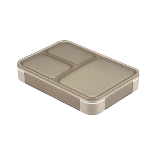 CB JAPAN Foodman Bento Box, Slim, Upright Storage, 600ml, Antibacterial, Gray Beige, Leak-Resistant, Double Sealing, Secured with 4-Point Locking, DSK