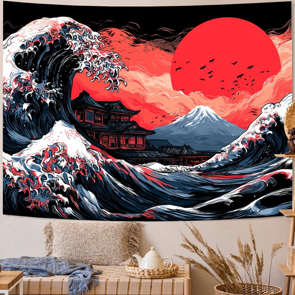 Sunset Ocean Waves Theme Digital printing polyester wall hanging tapestry decorative Living room bedrooms Office background gift