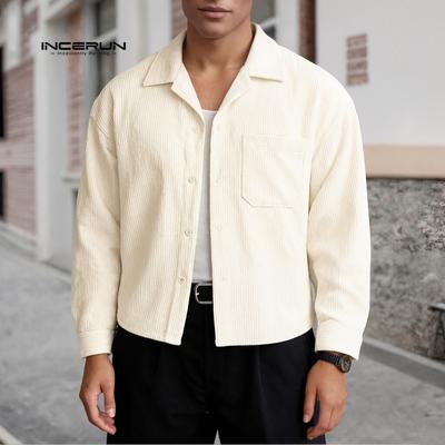 Oversized Men Turn Down Collar Long Sleeve Texture Loose Casual Shirts Tops