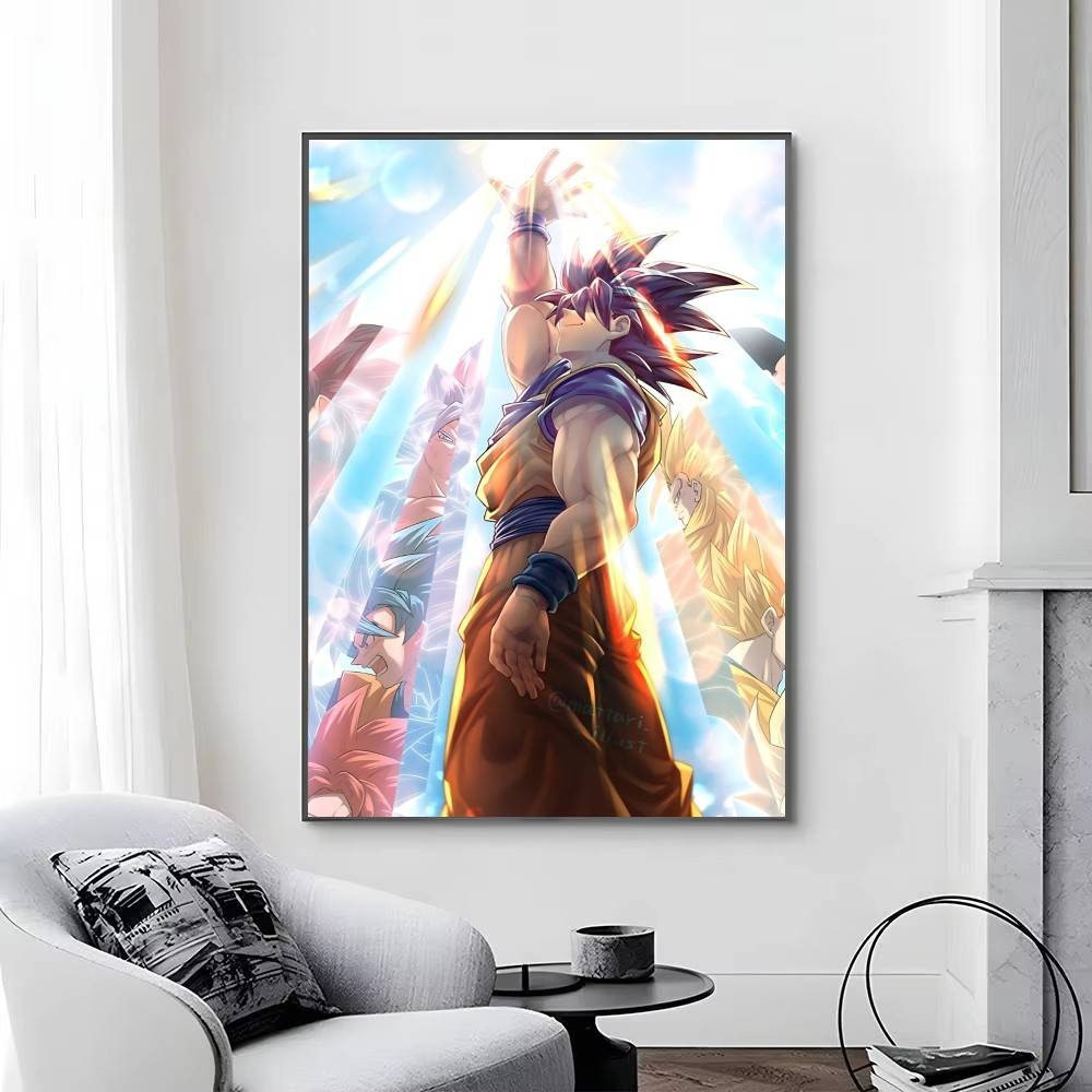 1pc Anime DRAGON BALL Son Goku Posters Self-adhesive Paper Print Home Living Room Bedroom Entrance Bar Cafe Art