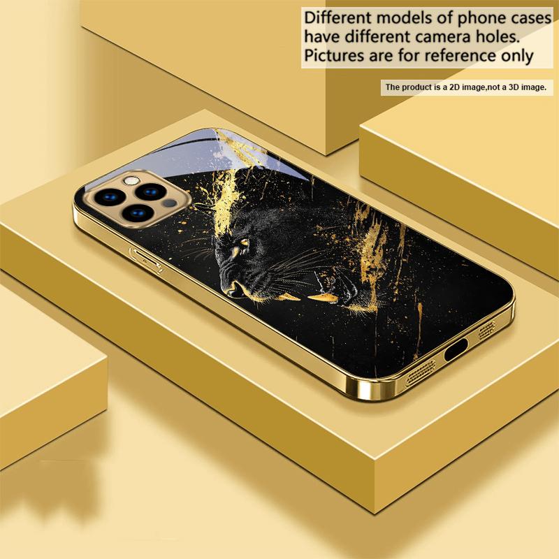 Black Panther Roars For IPhone 17Pro Max 16 17 Pro oMax 15 Pro 14 13 Plus 12Mini 11 Pro Max XR 16E Air Golden Glass Phone Case