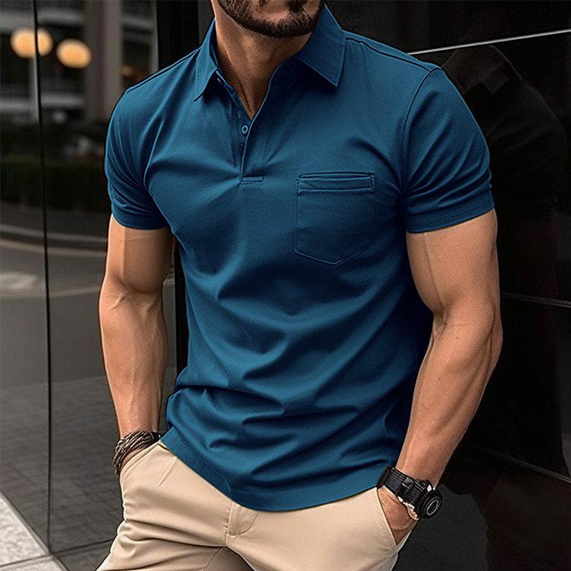 Available: 2026 Summer Men s Sports Polo Shirt with Button Pocket S синий