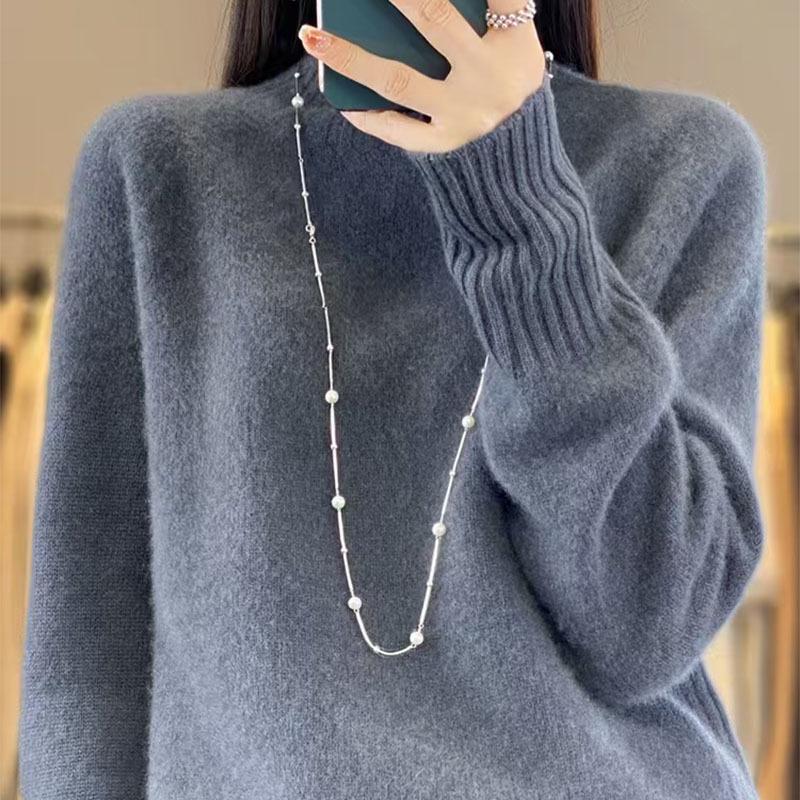 2024 Autumn/Winter Women’s Chic Wool Sweater, Slimming & Versatile, Half-High Neck, Loose Fit, Thickened Base Layer