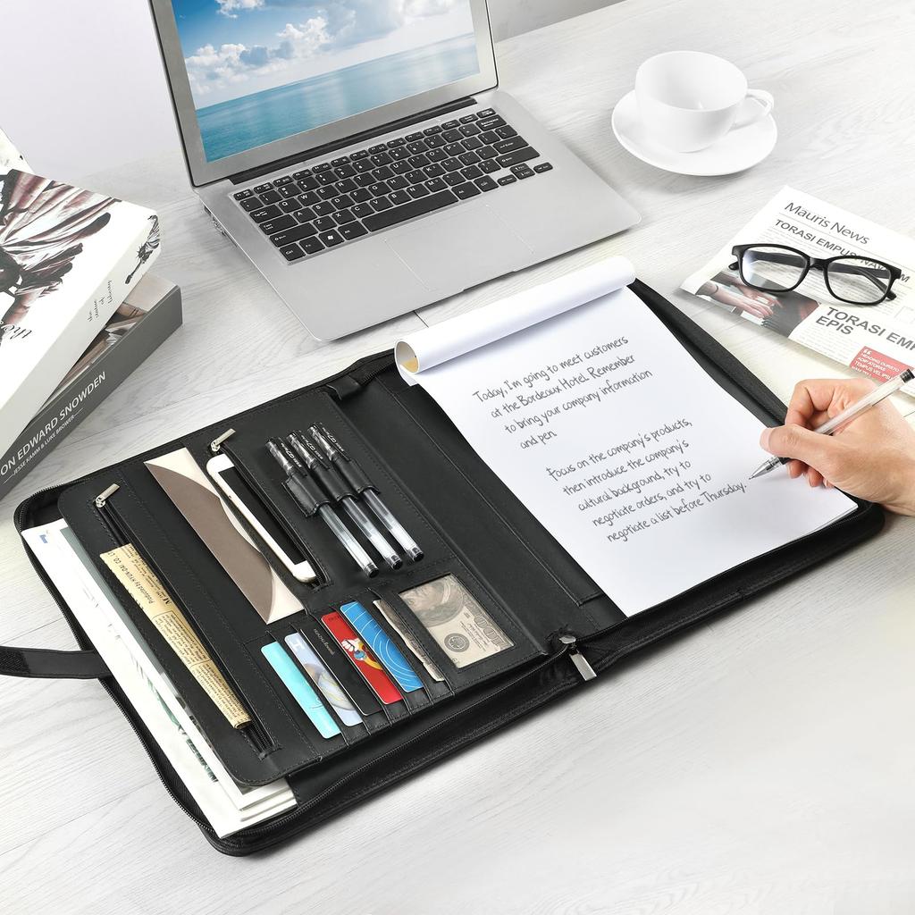 Bview Art Multifunktionaler A4 Büroordner aus PU-Leder mit Reißverschluss und Klemme Premium Langlebige Qualität Nützlich Praktisch