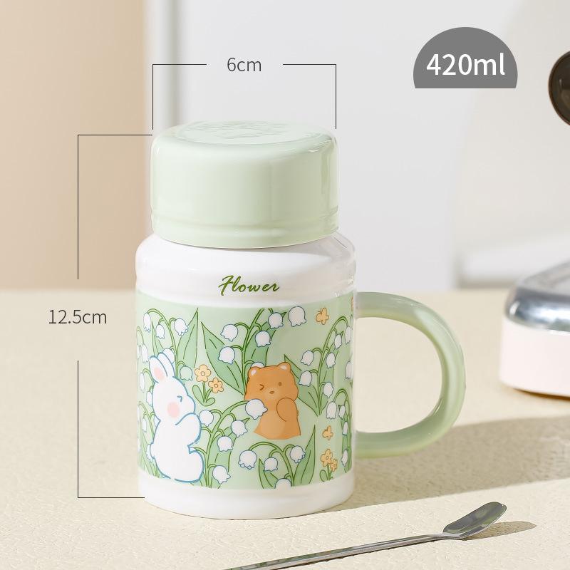 Niedlicher kreativer Retro-Becher Internet-Berühmtheit Hase Blume Tier Keramiktasse Damen Heim-Büro-Tasse Hase