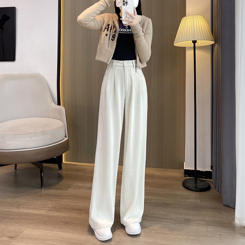 Narrow Version Suit Pants Autumn and Winter New High Waist Drape Plus Velvet European Cotton Velvet Casual Drape Wide Leg Pants for Women