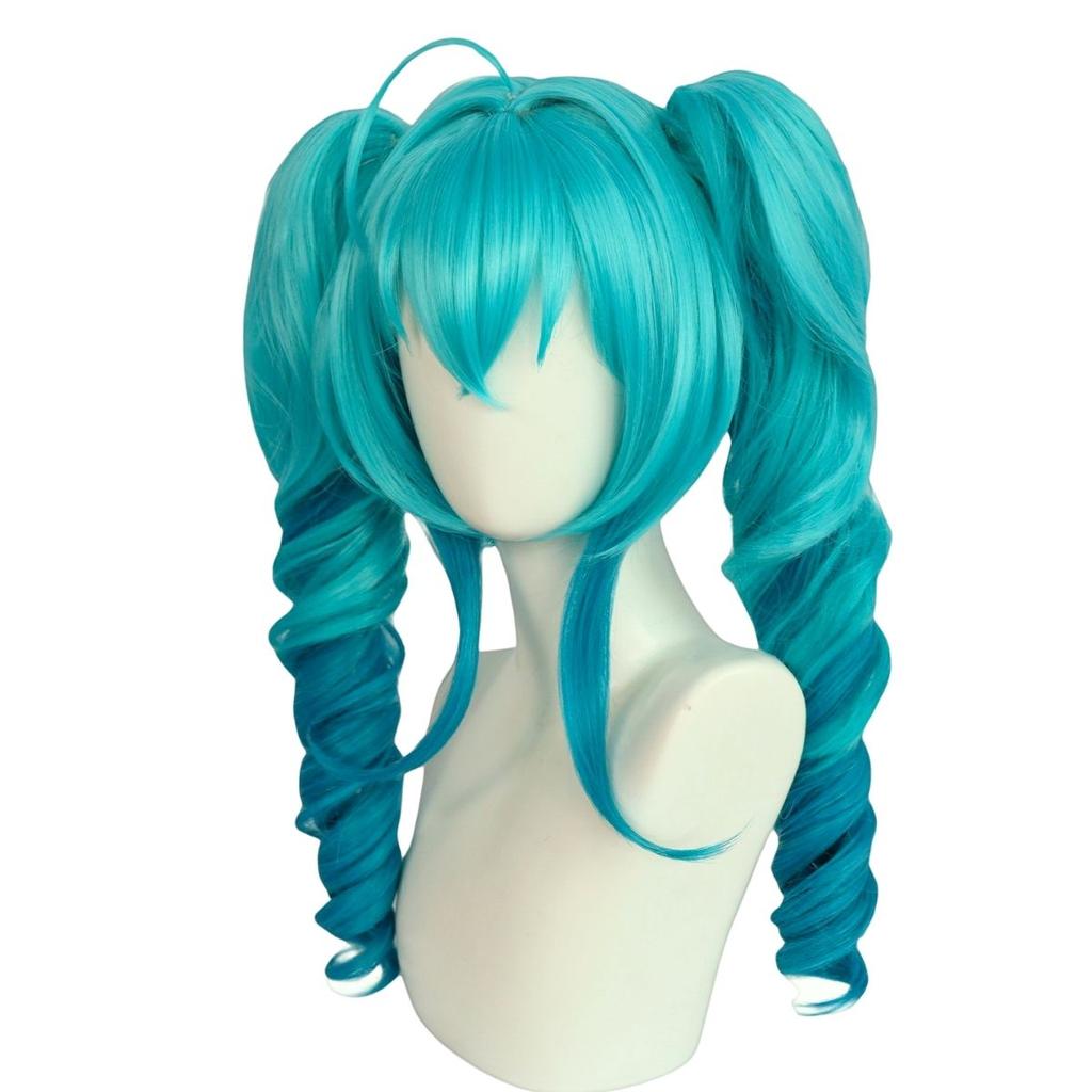 Blue Gradient Double Ponytail High Quality Synthetic Wig Virtual Singer Spiral Ponytail Wig Reality Show Wig